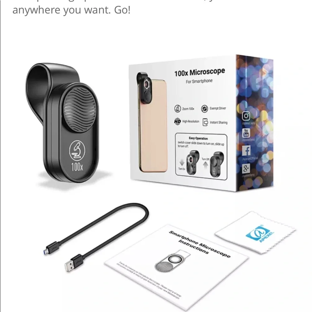 Mobile Microscope Lens LED Light Micro Pocket Lenses for iPhone XS Max Samsung